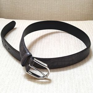 Lauren Ralph Lauren Croc Embossed Gray Leather Belt Silver Buckle Size M